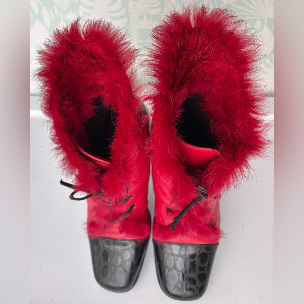 Emmedieci Leather Red Booties Victorian Style w/ Rabbit Hair Lining EU 38 US 7.5 - Picture 6 of 13